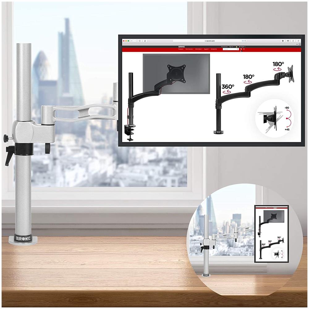 Dm351x3sr Supporto Monitor Da Scrivania Con Morsetto - Braccio Monitor Da Tavolo In Alluminio Argentato - Altezza Regolabile E Orientabile - Compatibilità Universale Con Schermi Tv Monitor Con Vesa 100*100 - 2 Bracci Estensori - Foto 2