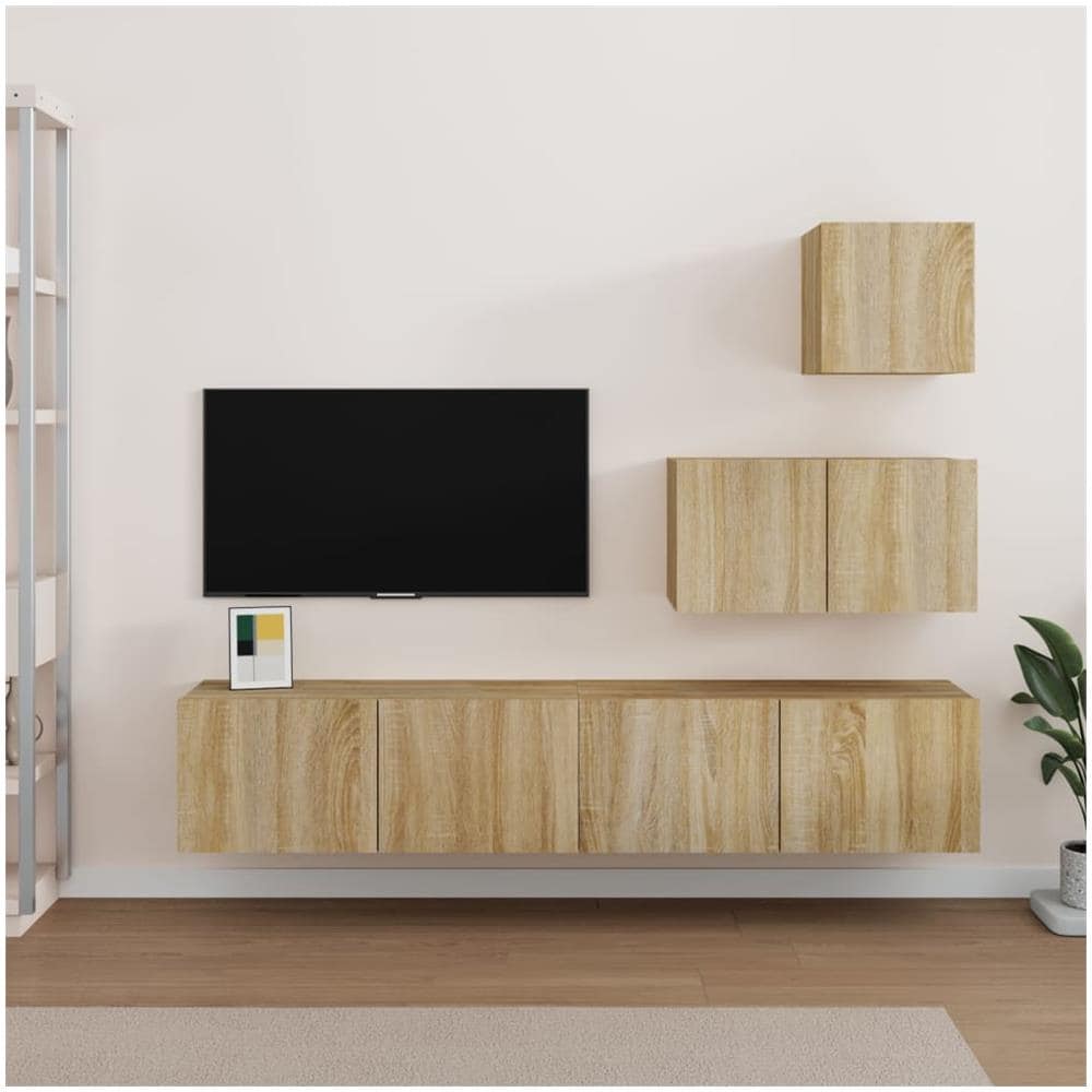 Set Di Mobili Porta Tv 4 Pz Rovere Sonoma In Legno Multistrato - Foto 1