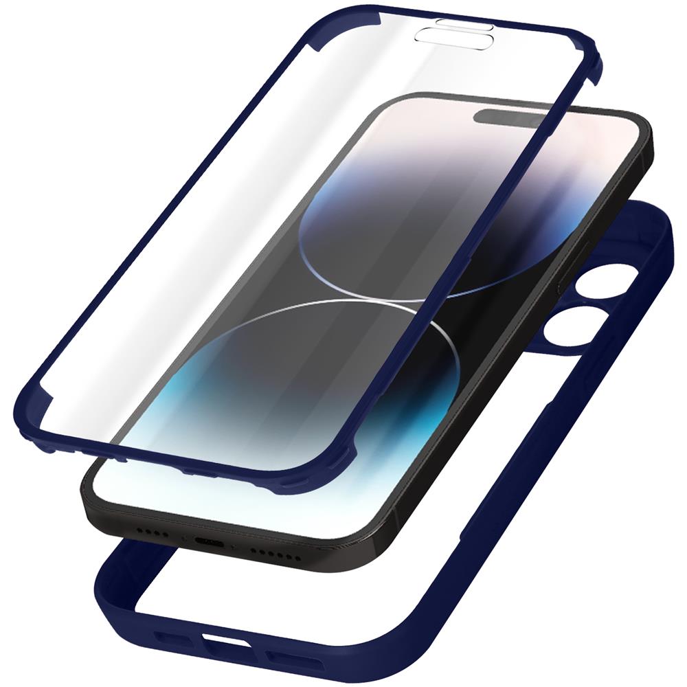 Cover Iphone 14 Pro Max Retro Plexiglass Fronte Polimero Bordo Blu - Foto 1