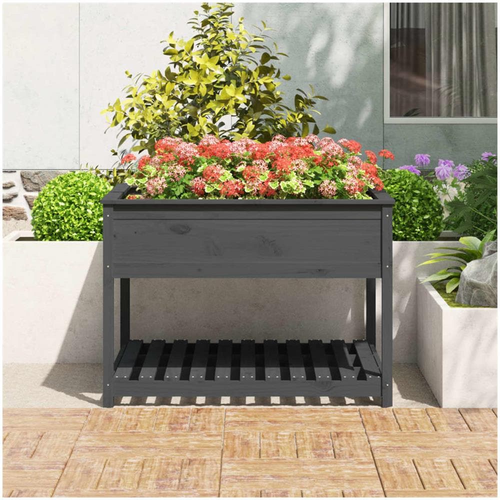 Fioriera Mensola Grigia 111,5x111,5x81cm Legno Massello Di Pino - Foto 2