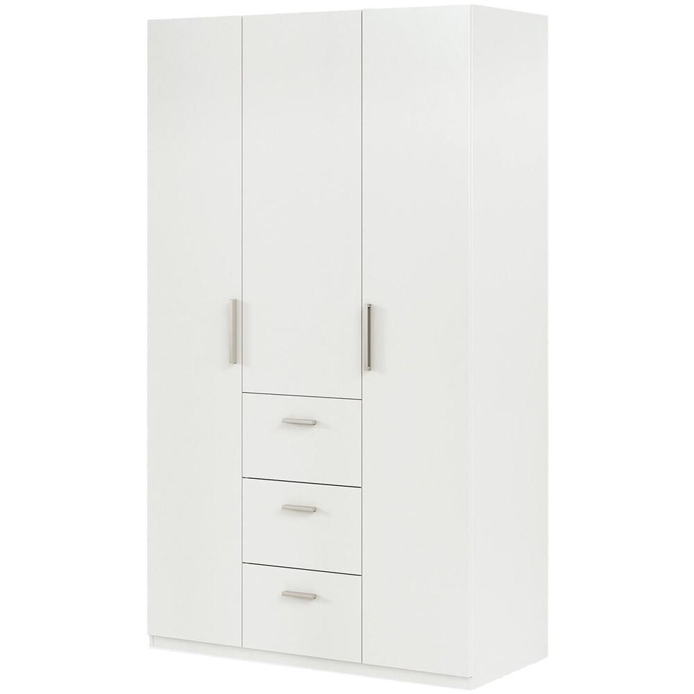 Guardaroba Providence, Armadio Per Camera Da Letto A 3 Ante Battenti, Mobile Con Barra Appendiabiti E 3 Ripiani, 117x52h203 Cm, Bianco - Foto 2