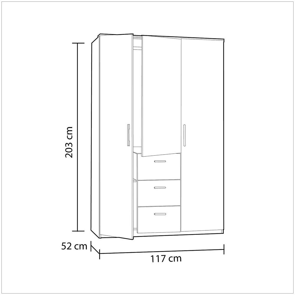 Guardaroba Providence, Armadio Per Camera Da Letto A 3 Ante Battenti, Mobile Con Barra Appendiabiti E 3 Ripiani, 117x52h203 Cm, Bianco - Foto 4