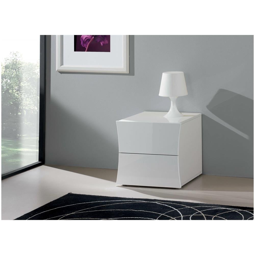 Comodino Pietro, Tavolino Da Notte Con 2 Cassetti, Mobiletto Per Camera Da Letto, 100% Made In Italy, Cm 50x40h41, Bianco Lucido - Foto 1