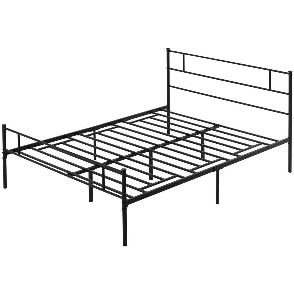 Struttura Letto Matrimoniale in Acciaio 160x200cm con Doghe, Testiera e Pediera - Nero - Foto 1