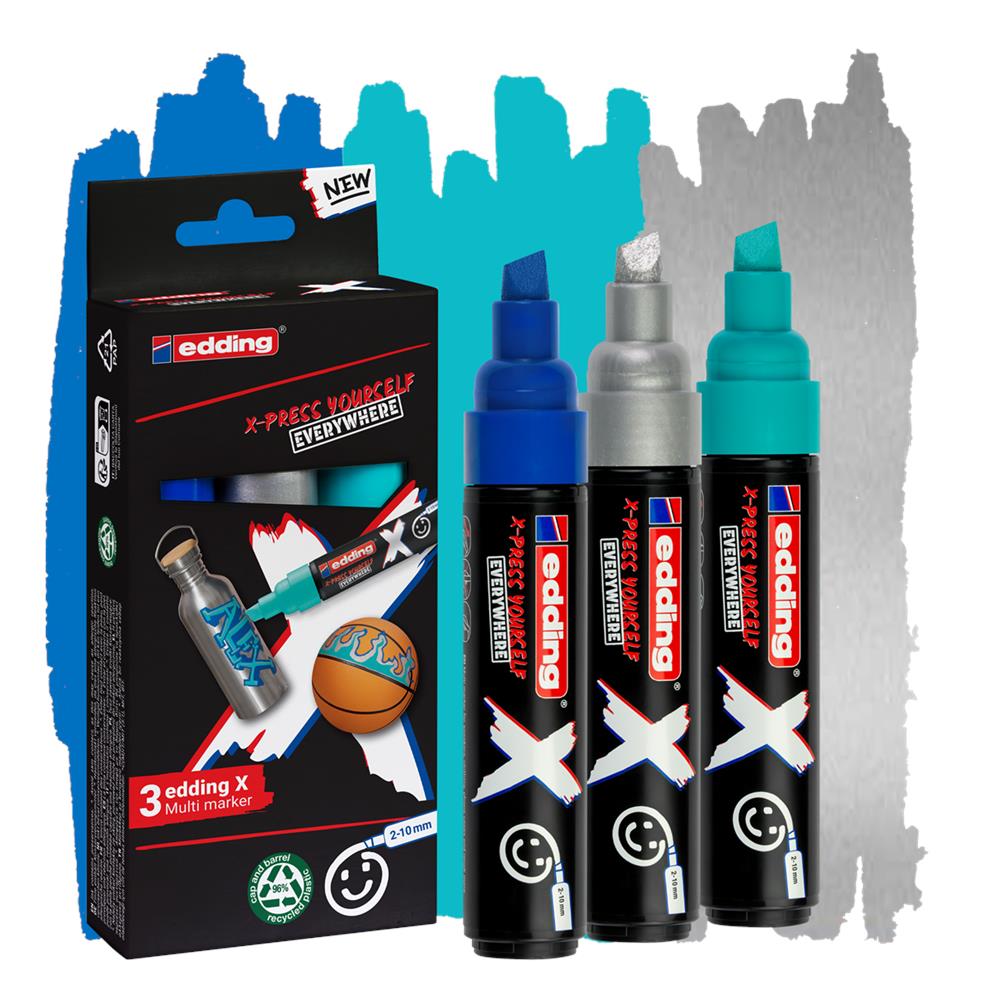 6900 X Multimarker marcatore permanente Punta smussata Blu, Argento, Turchese 3 pz - Foto 1