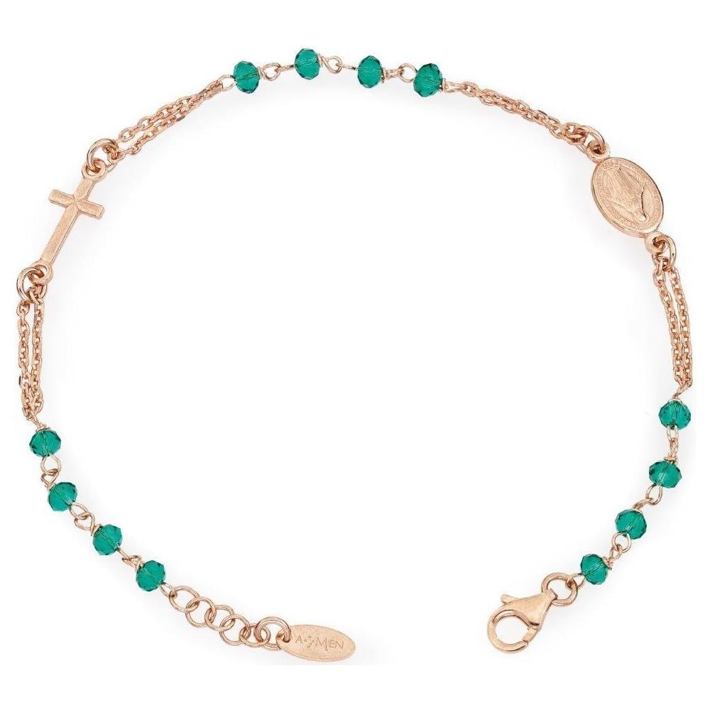 Bracciale In Argento 925 - Collezione Rosari - Colore Rosè - Misura Unica Bracciale Rosario Cristalli Verdi - Foto 1