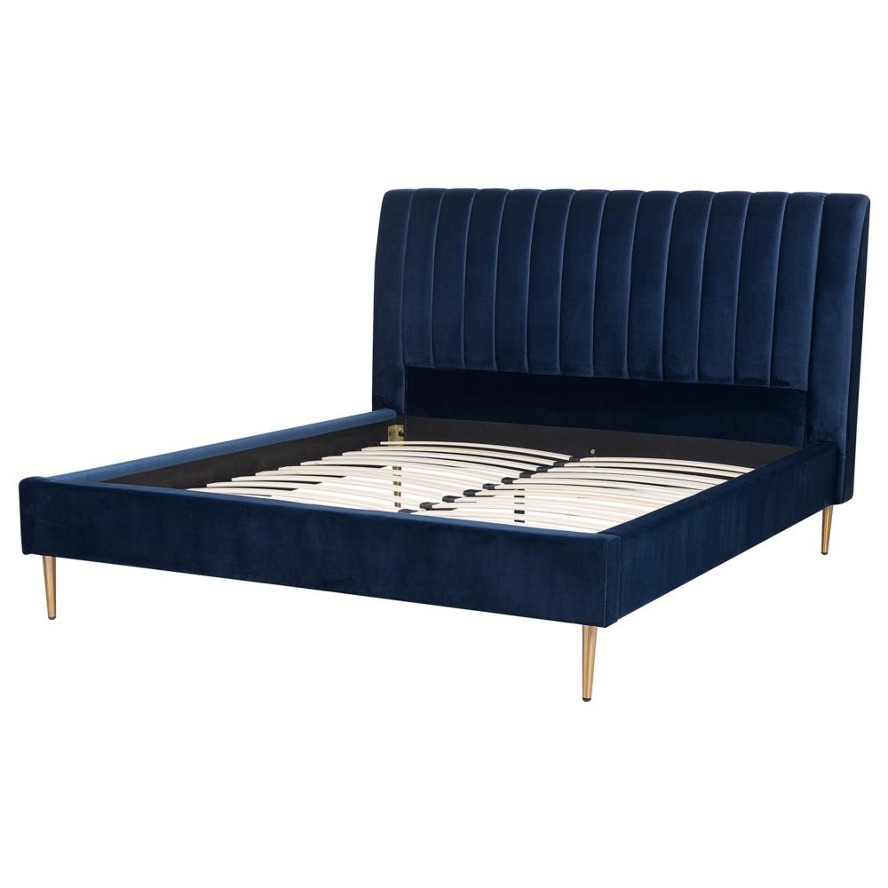 Letto Matrimoniale In Velluto Blu 160x200 Cm Marville - Foto 2