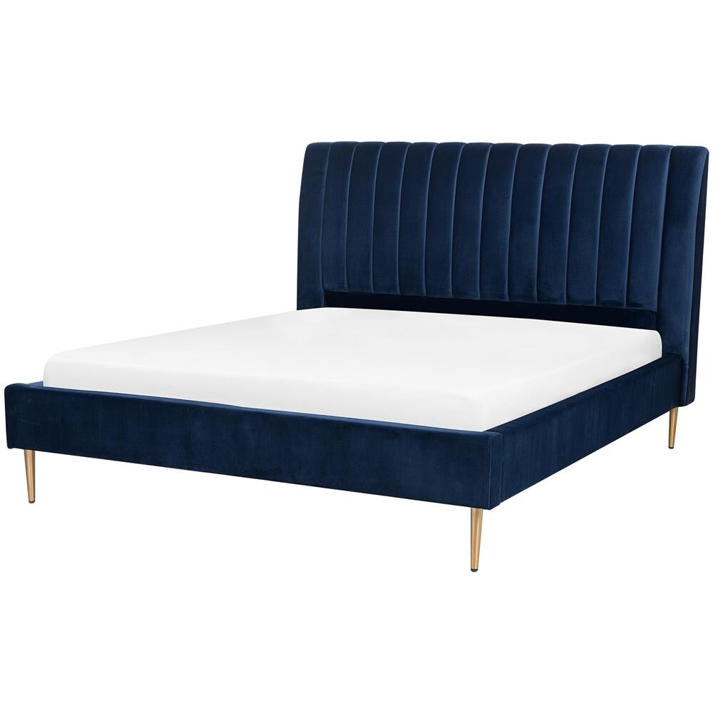 Letto Matrimoniale In Velluto Blu 160x200 Cm Marville - Foto 1