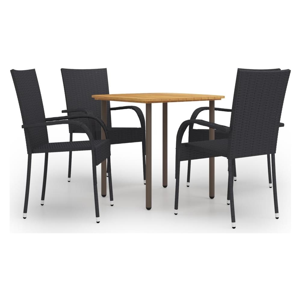 Set Mobili Da Pranzo Giardino 5 Pz In Polyrattan Nero - Foto 1