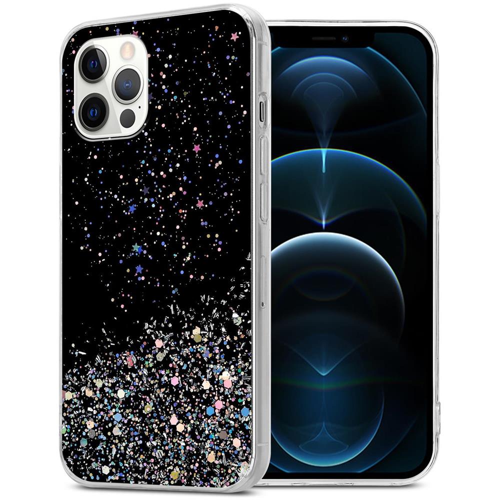 Custodia Compatibile Con Apple Iphone 12 Pro Max In Nero Con Glitter - Coperchio Protettivo In Silicone Tpu Flessibile Con Glitter Scintillanti - Foto 1