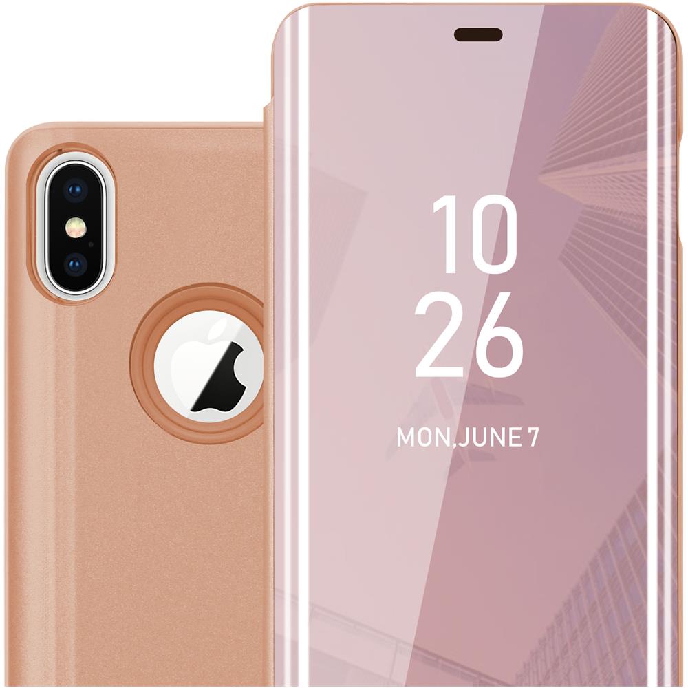 Custodia Compatibile Con Apple Iphone X / Xs In Kunzit Rosa - Clear View Specchio Coperchio Protettivo Con Funzione Di Supporto Protezione A 360 Gradi - Foto 1
