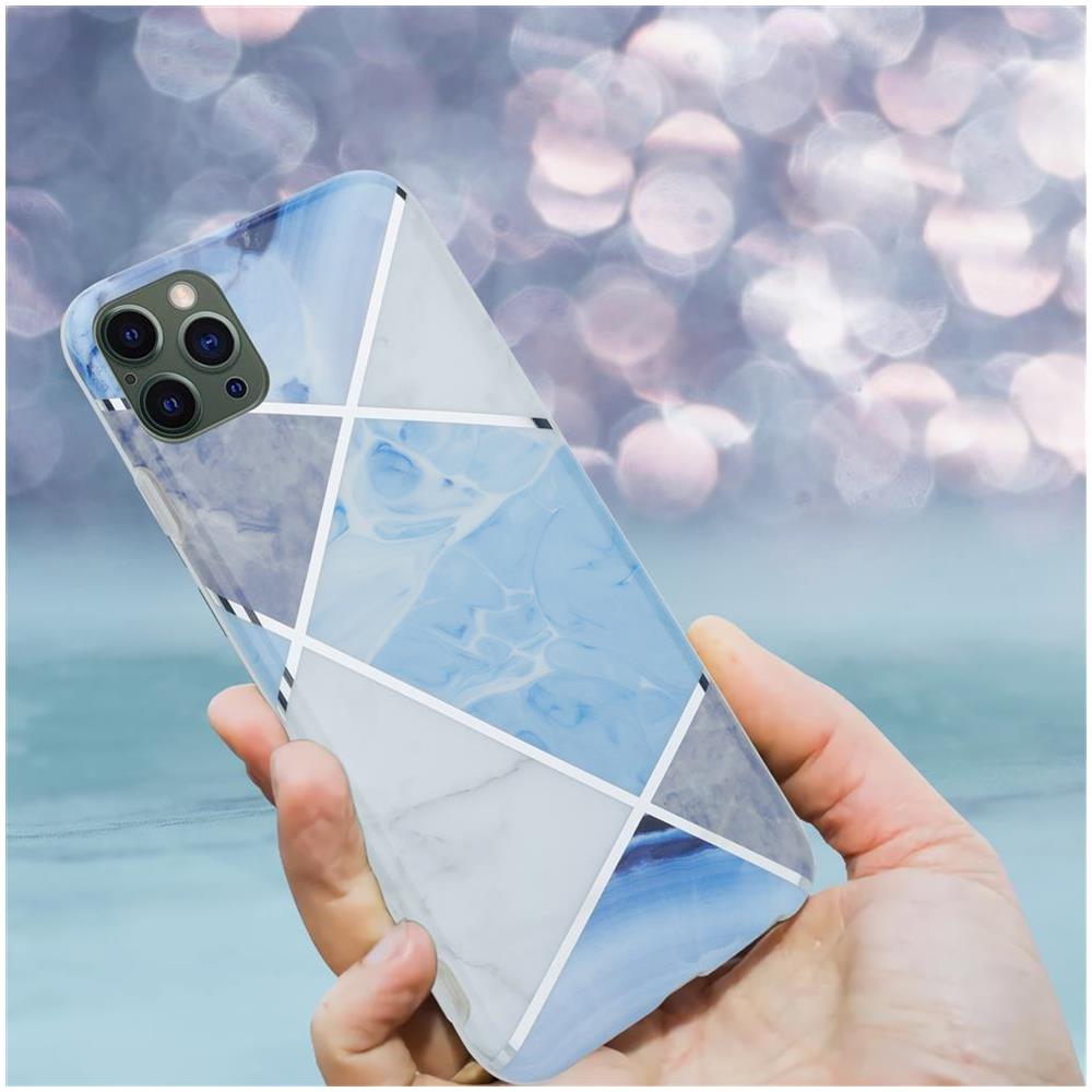 Custodia Compatibile Con Apple Iphone 12 Pro Max (6,7 Zoll) In Marmo Grigio Bianco Blu No. 2 - Coperchio Protettivo In Silicone Tpu Con Motivo A Mosaico - Foto 8