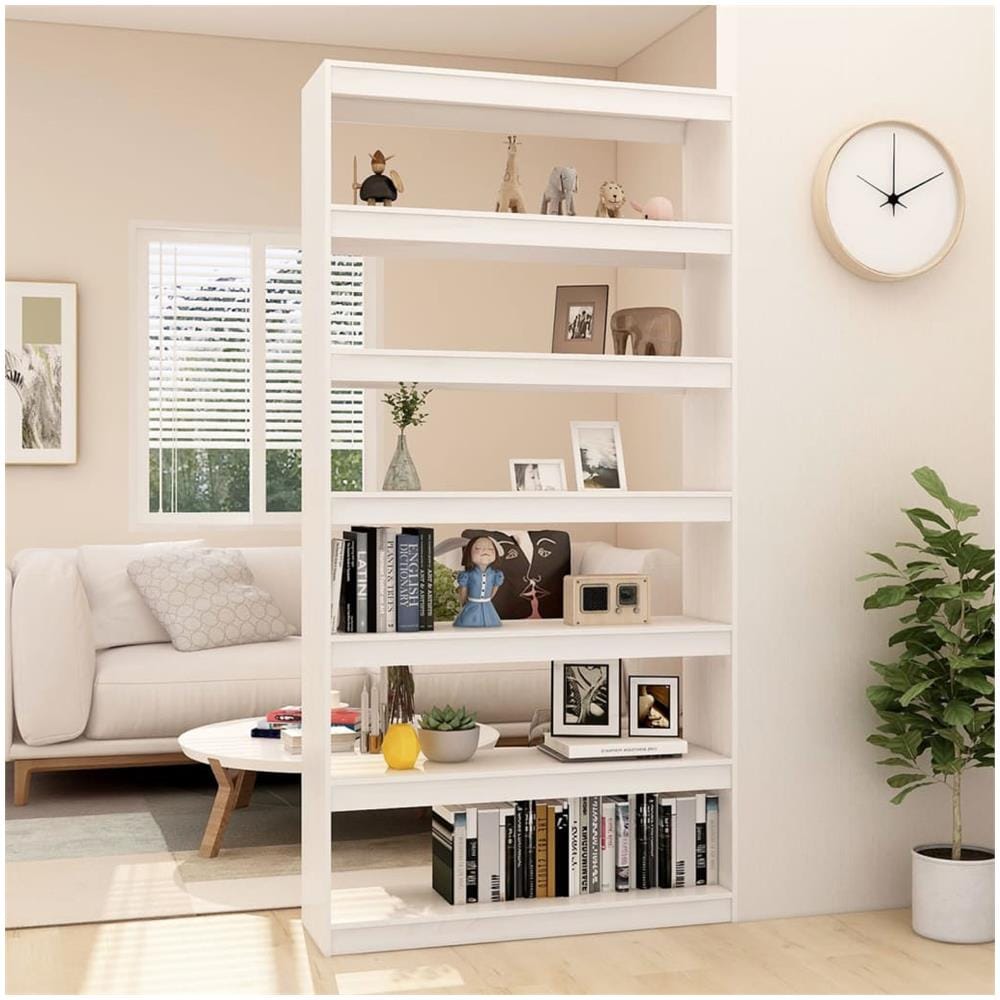 Libreria / divisorio Bianco 100x30x200 Cm Legno Massello Di Pino - Foto 3