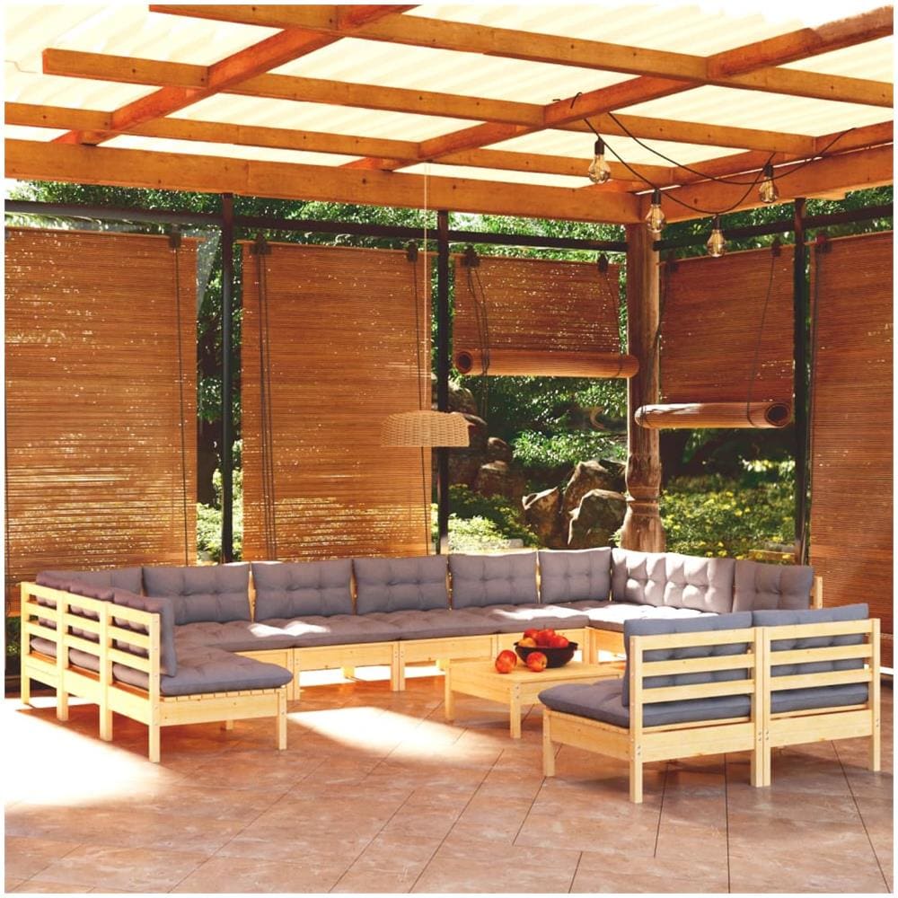 Set Divani Da Giardino 13 Pz Con Cuscini Grigi Massello Di Pino - Foto 1