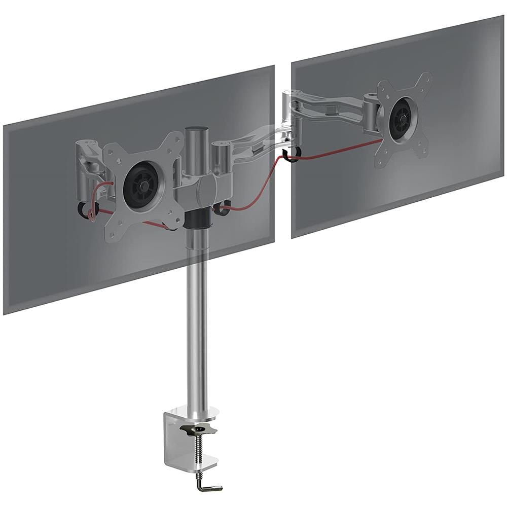 Dm352sr Doppio Supporto 2 Monitor Da Scrivania Con Morsetto - Braccio Monitor Da Tavolo In Alluminio Argentato - Altezza Regolabile E Orientabile - Compatibilità Universale Con Schermi Tv Monitor Con Vesa 100*100 - Foto 1