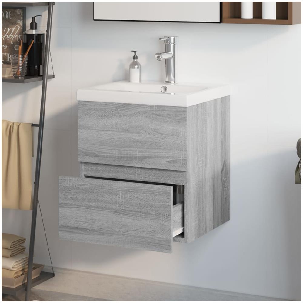 Mobile Bagno E Lavabo Integrato Grigio Sonoma Legno Multistrato - Foto 3