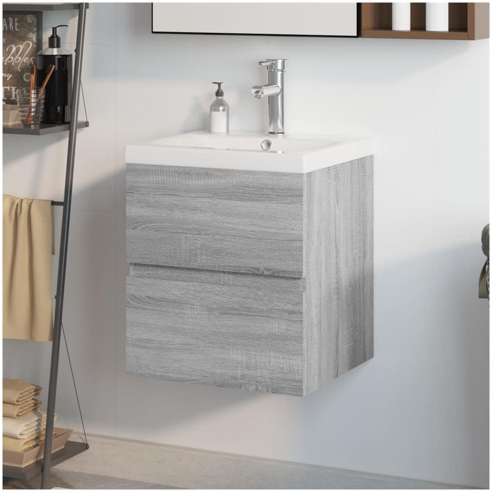 Mobile Bagno E Lavabo Integrato Grigio Sonoma Legno Multistrato - Foto 1