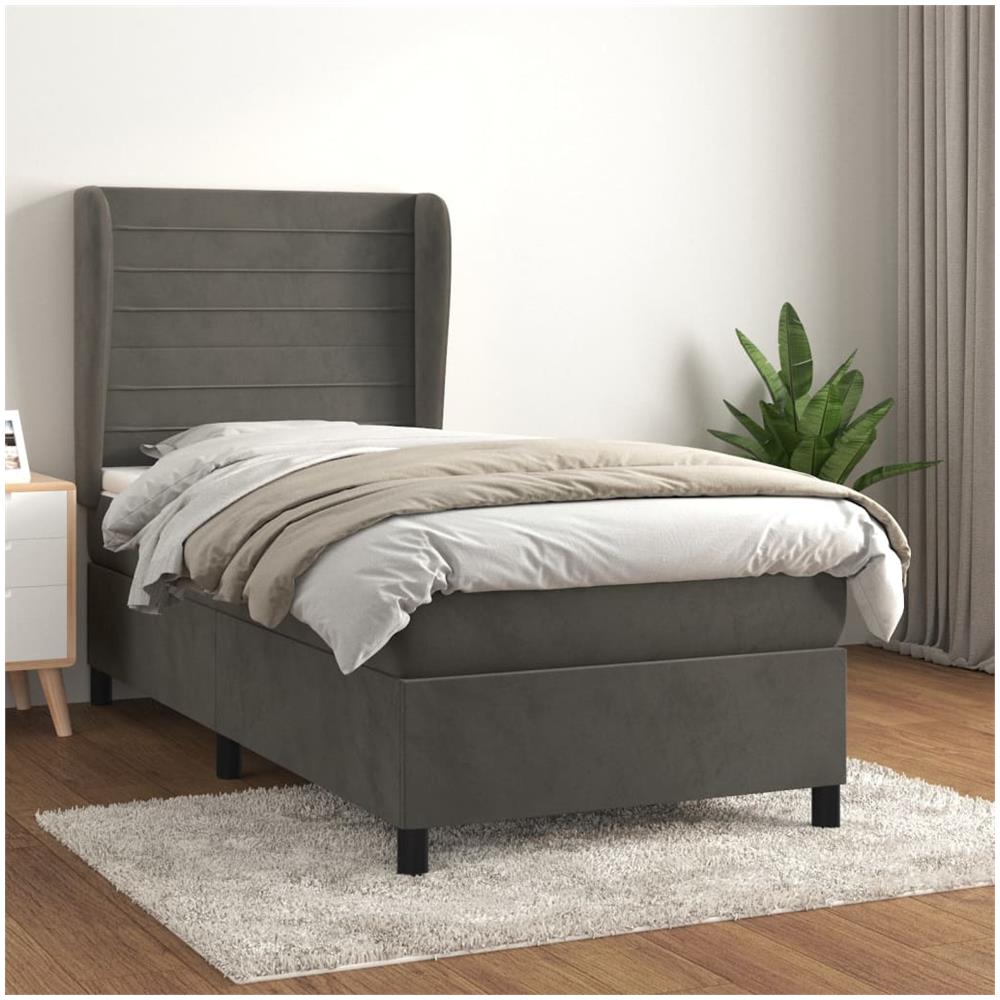Giroletto A Molle Con Materasso Grigio Scuro 100x200 Cm Velluto - Foto 1