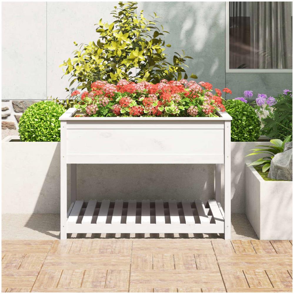 Fioriera Mensola Bianca 111,5x111,5x81cm Legno Massello Di Pino - Foto 2