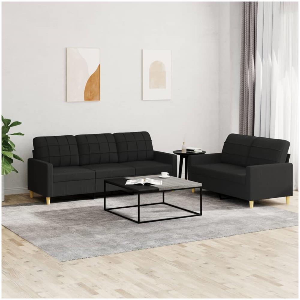 Set Di Divani 2 Pz Con Cuscini Nero In Tessuto - Foto 1