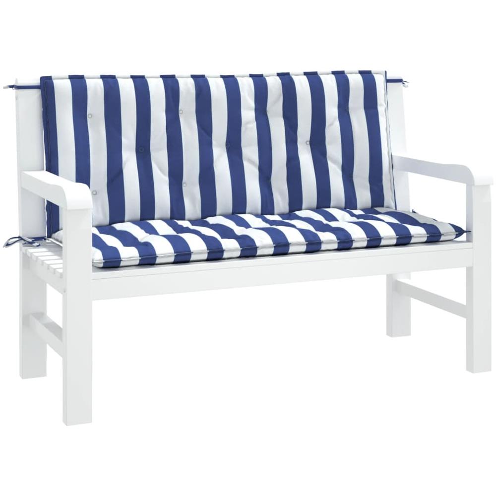 Cuscini Panca Giardino 2pz Righe Bianche Blu 120x50x7cm Tessuto - Foto 3