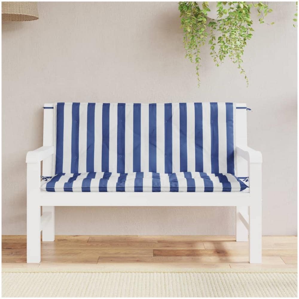 Cuscini Panca Giardino 2pz Righe Bianche Blu 120x50x7cm Tessuto - Foto 1