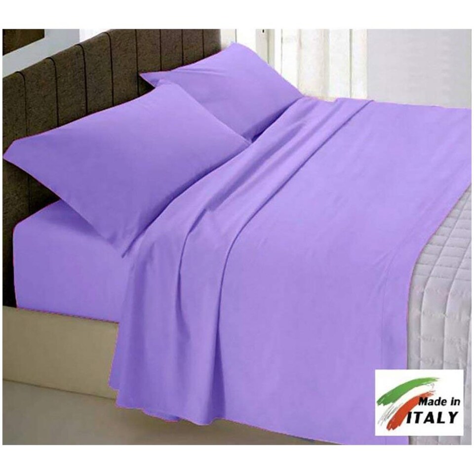 Completo Lenzuola 100% Cotone Per Letto Una Piazza E Mezza, Colore Panna, Ipoallergenico