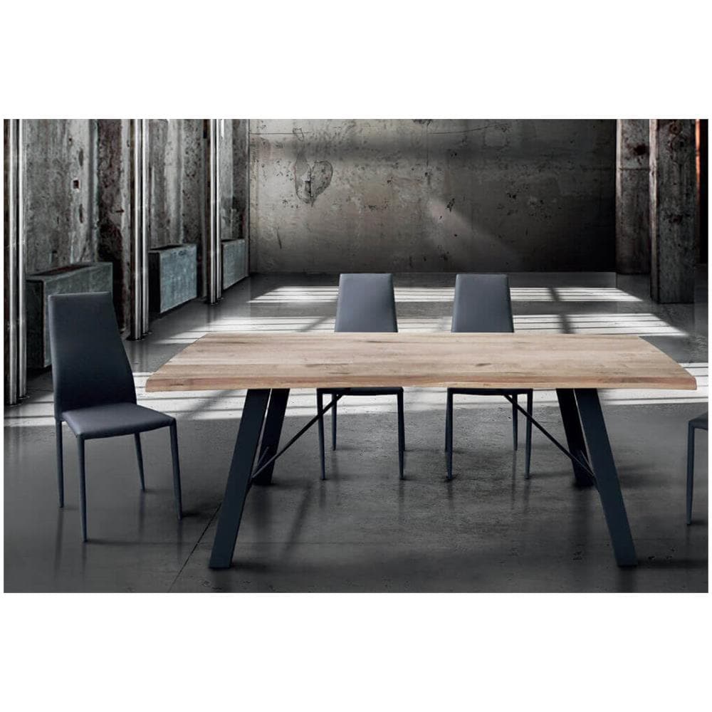 Gregory - Tavolo Da Pranzo Moderno In Acciaio E Legno Spessore 4 Cm - Foto 2