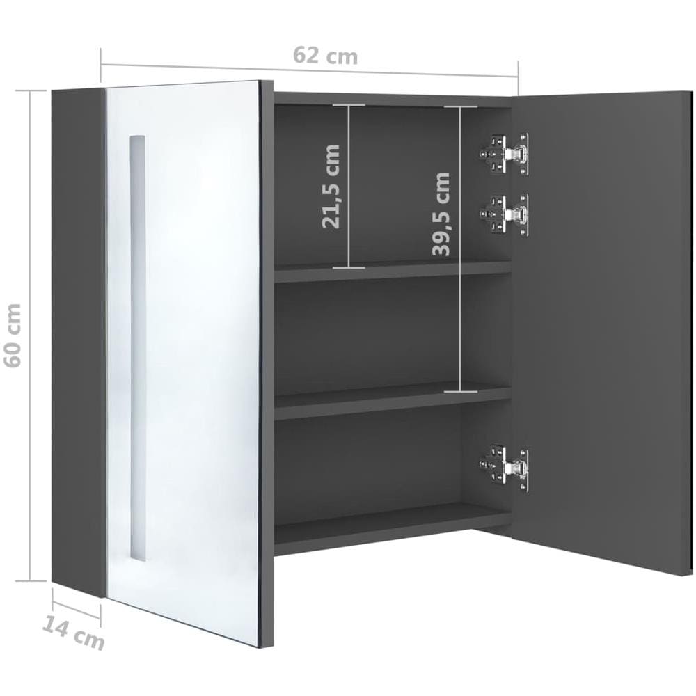 Armadietto Bagno con Specchio e LED Grigio 62x14x60 cm - Foto 8