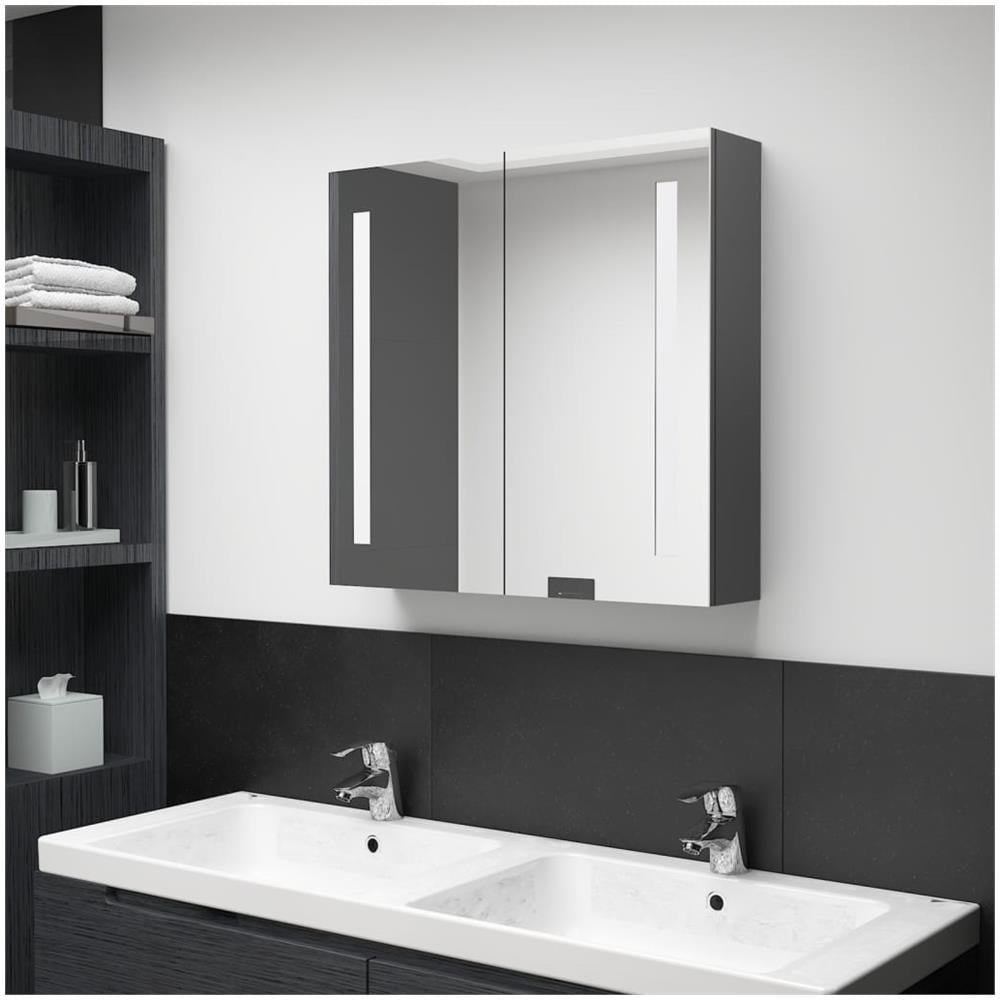 Armadietto Bagno con Specchio e LED Grigio 62x14x60 cm - Foto 1