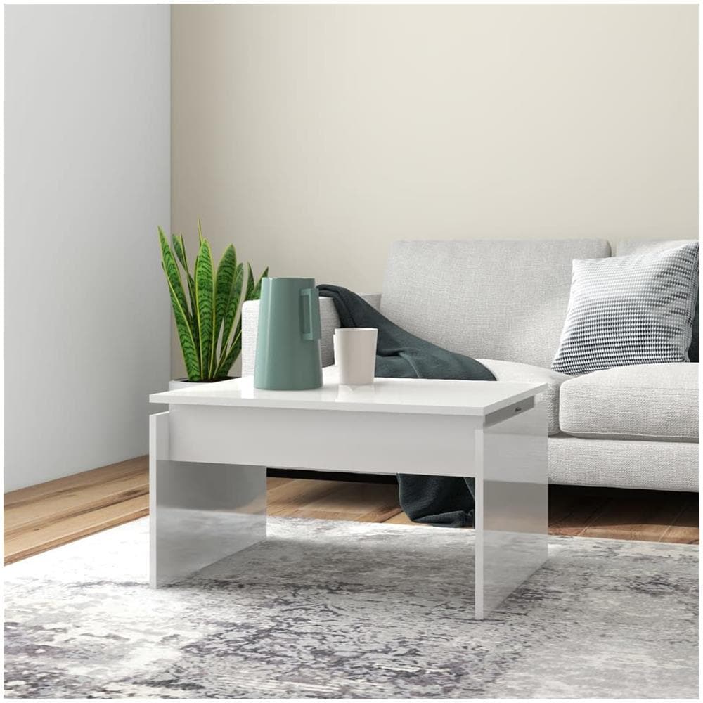Tavolino da Salotto Bianco Lucido 68x50x38 cm Legno Multistrato - Foto 1