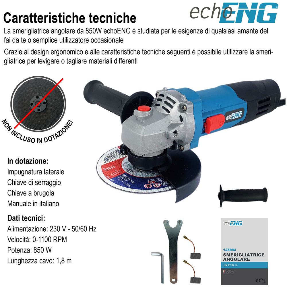 Smerigliatrice angolare con disco elettrica 125mm 840W - - UM ET SA12 - Foto 2