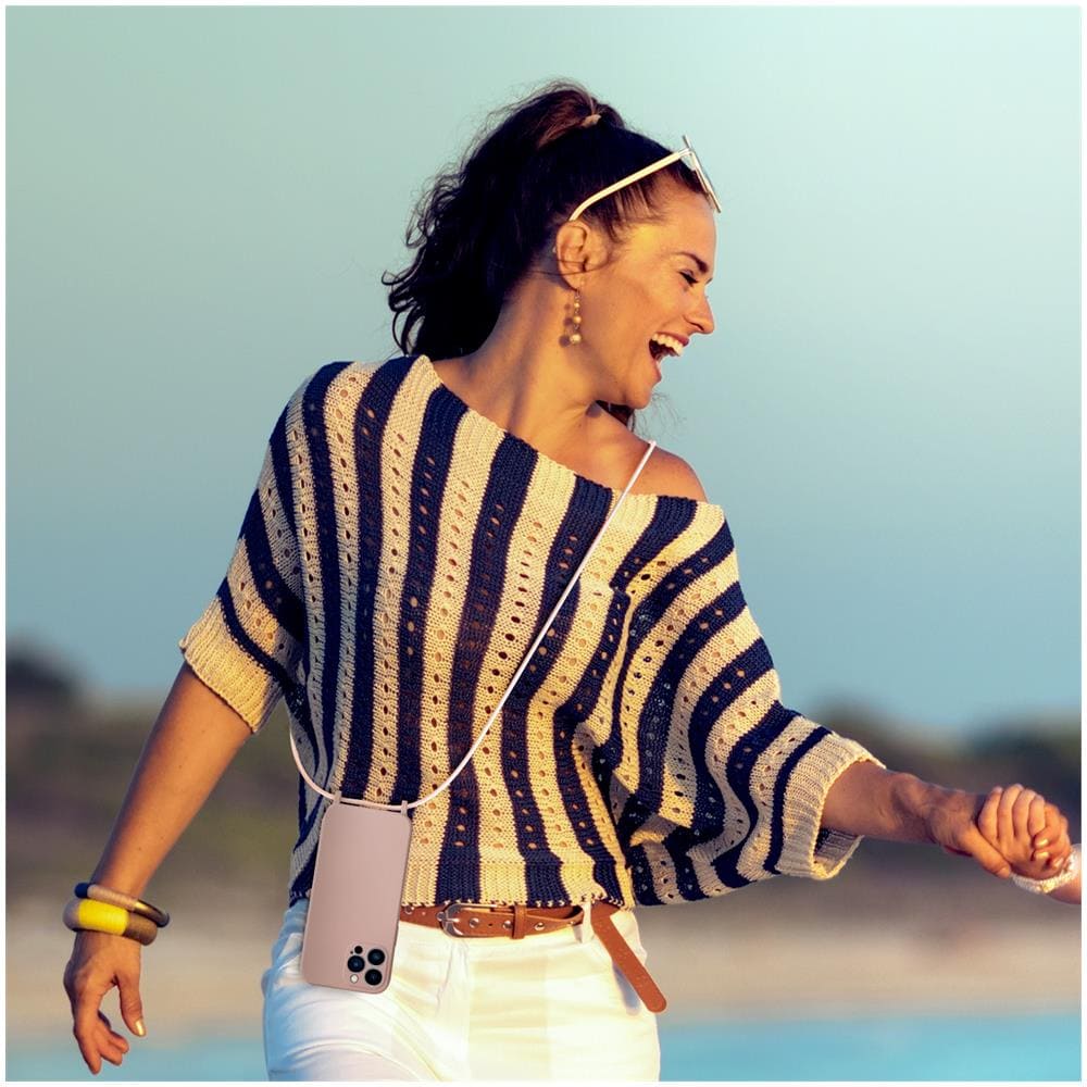 Cover Semirigida Per Iphone 13 Pro Max Cordino Nylon 80 Cm Rosa Chiaro - Foto 5