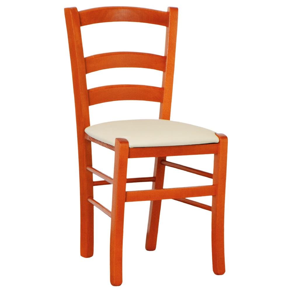 Sedia Legno Venezia Color Ciliegio Con Seduta Similpelle Imbottita Beige - Foto 1