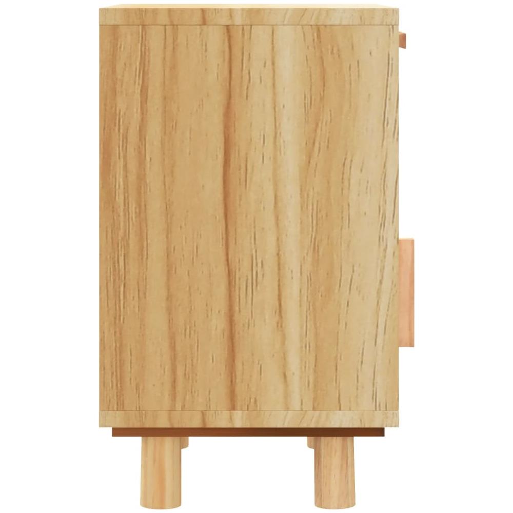 Comodino Marrone In Legno Massello Di Pino E Rattan Naturale - Foto 2