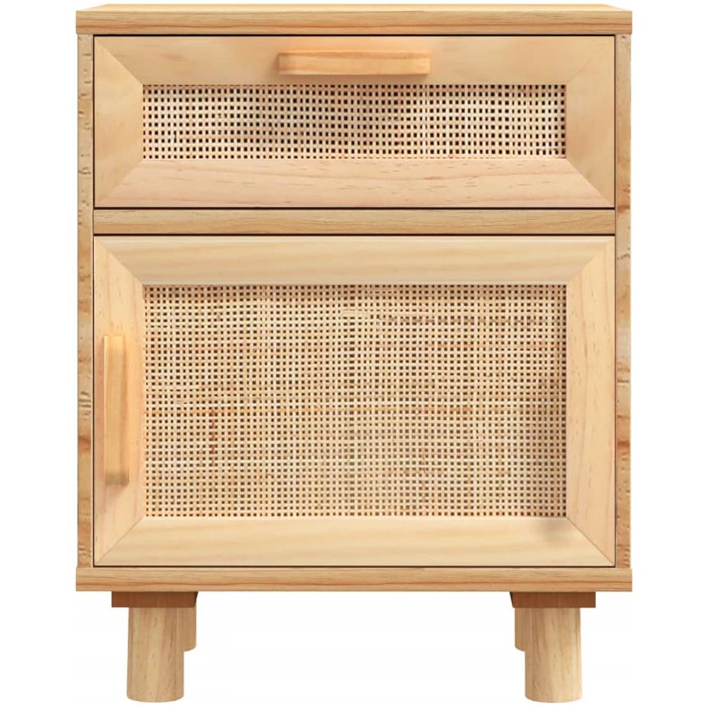 Comodino Marrone In Legno Massello Di Pino E Rattan Naturale - Foto 8