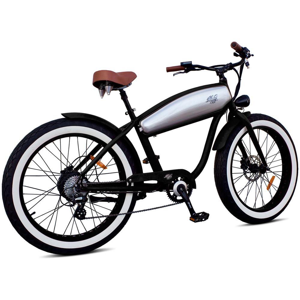 Outlaw - Acciaio Nero E Inossidabile - 250w / 10ah - Vintage Chopper E-bike - Bicicletta Elettrica Cruiser Custom Fat Bike - Foto 2