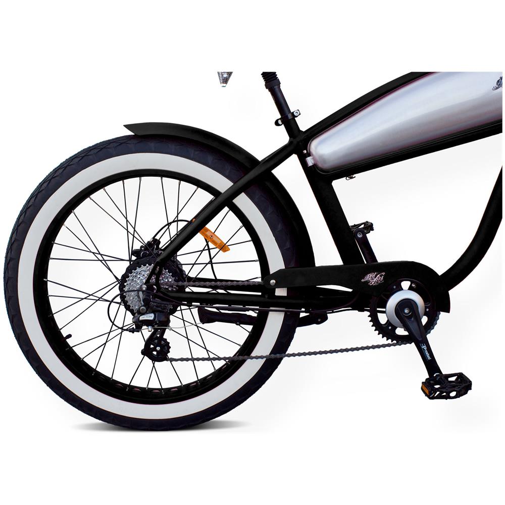 Outlaw - Acciaio Nero E Inossidabile - 250w / 10ah - Vintage Chopper E-bike - Bicicletta Elettrica Cruiser Custom Fat Bike - Foto 6