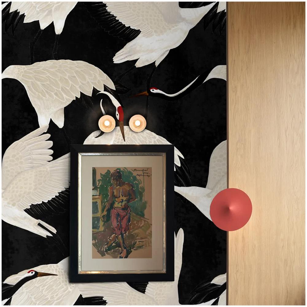 Carta Da Parati Aironi Neri In Fogli Di Vera Carta Vegana, Made In Italy, 200x280cm, 5,5mq - Foto 2