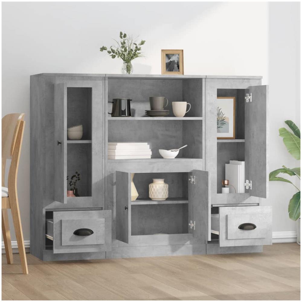 Credenze 3 pz Grigio Cemento in Legno Multistrato - Foto 3