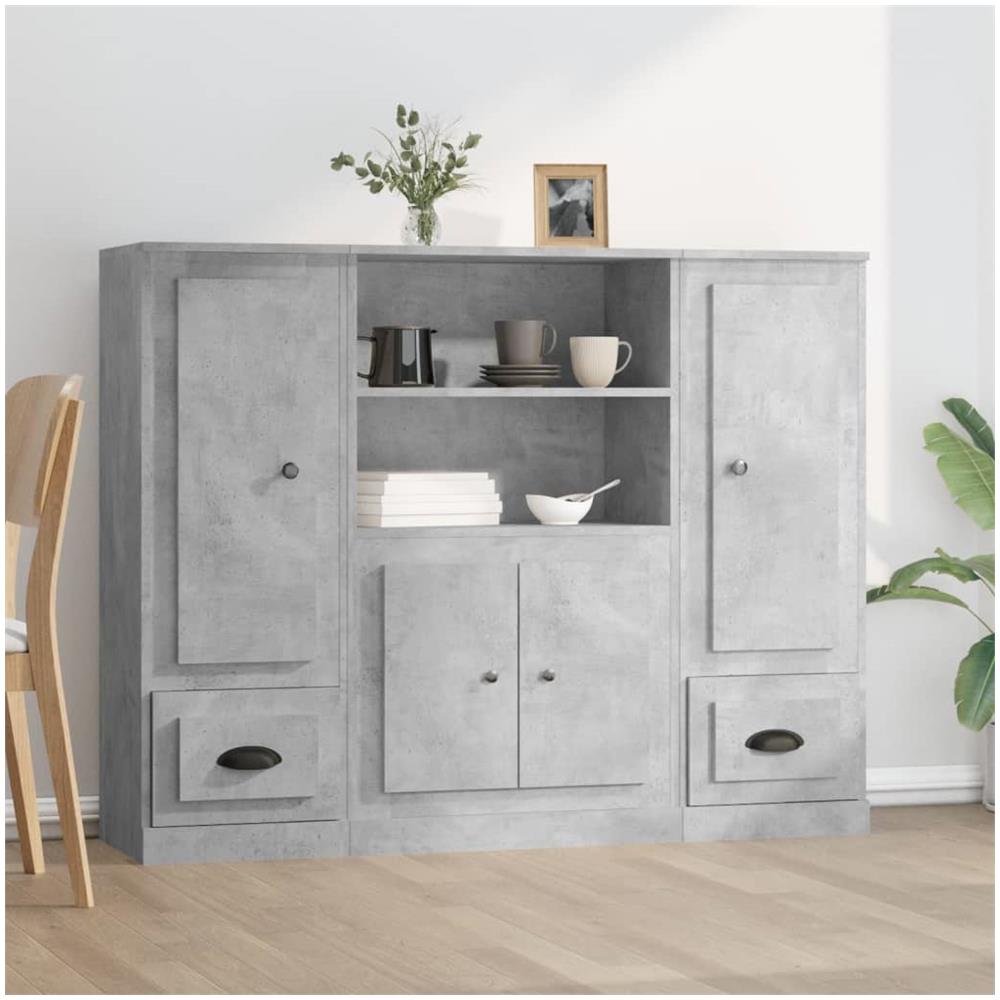 Credenze 3 pz Grigio Cemento in Legno Multistrato - Foto 1