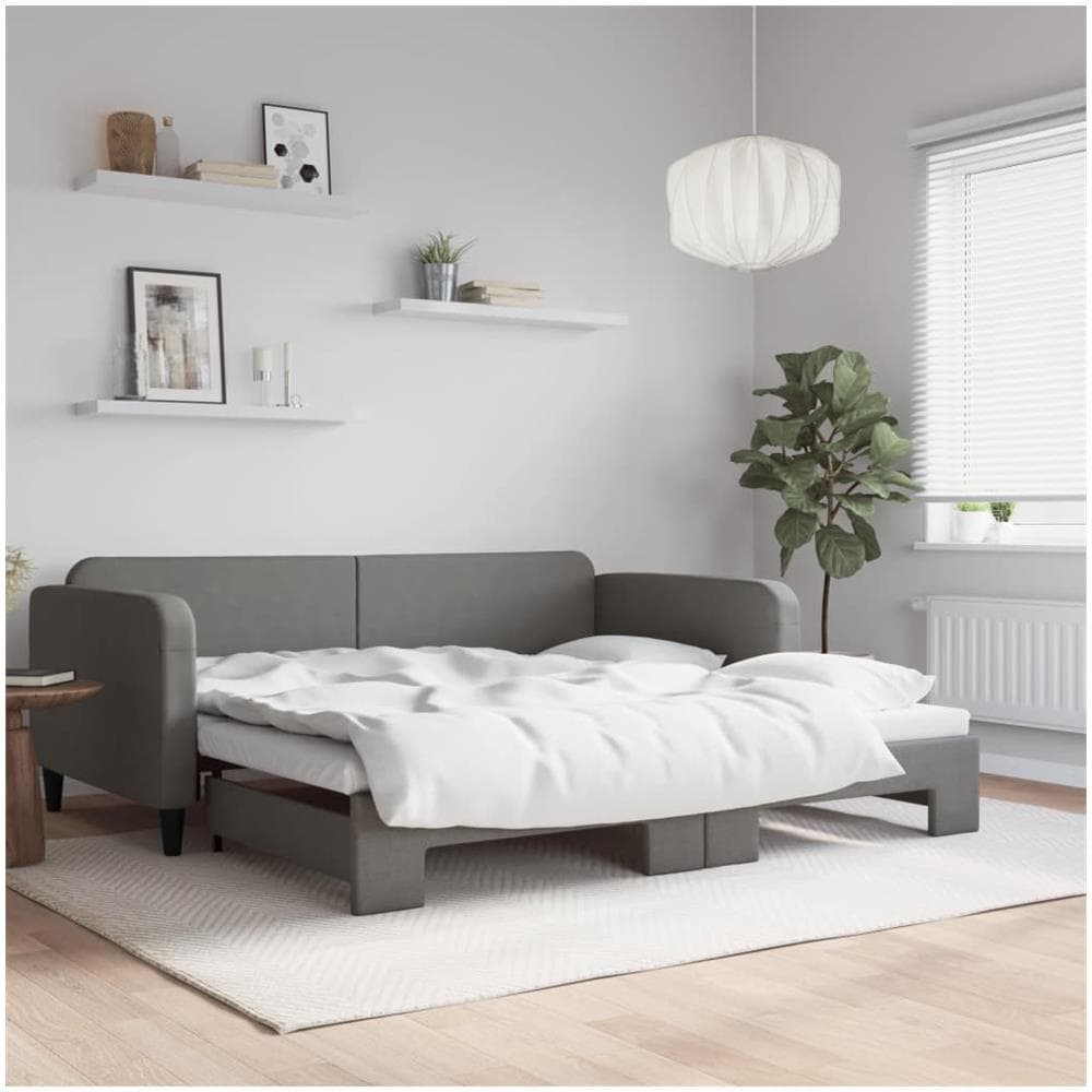 Divano Letto Con Letto Estraibile Grigio Scuro 90x190cm Tessuto - Foto 1