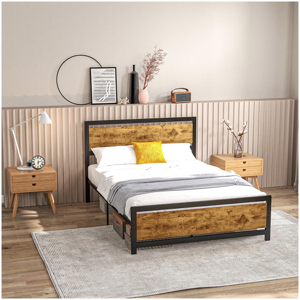 Struttura Letto Una Piazza e Mezza in Legno e Acciaio con Doghe in Stile Industriale, 140x200cm - Foto 2