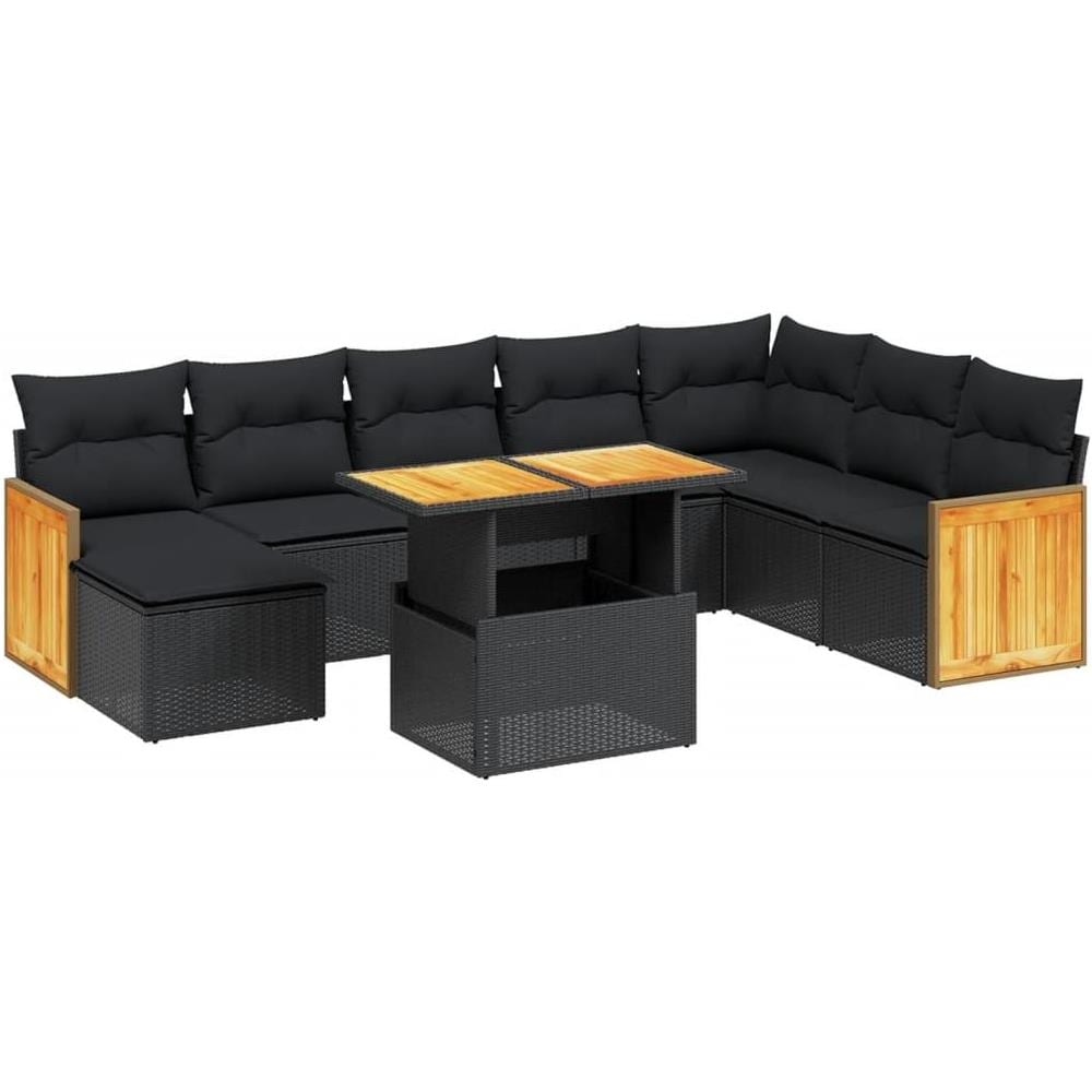 Set Divani da Giardino 9 pz con Cuscini Nero in Polyrattan - Foto 1