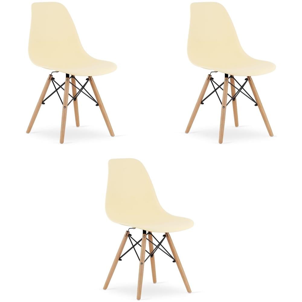 Sedia OSAKA color crema con gambe naturali per soggiorno x3 - Foto 1