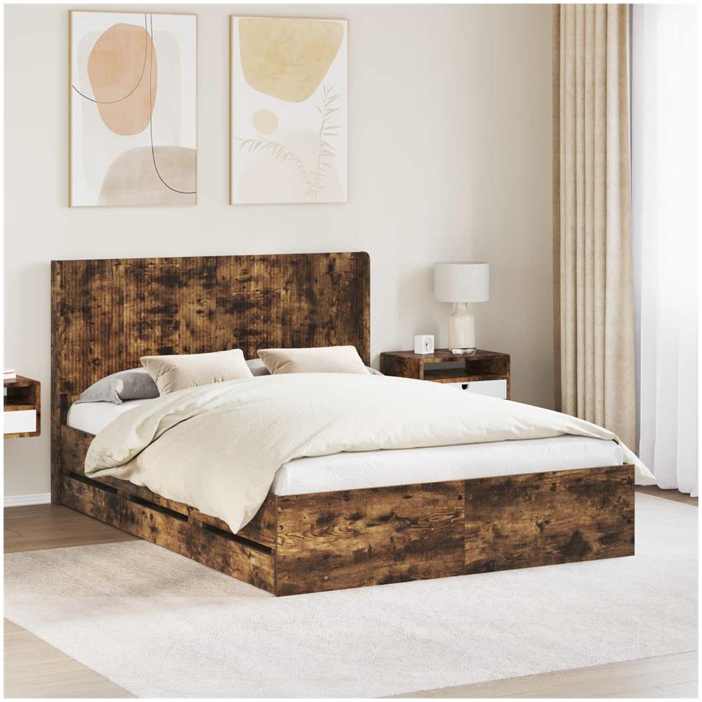 Struttura del letto con stoccaggio e testata Rovere Fumo - Foto 1