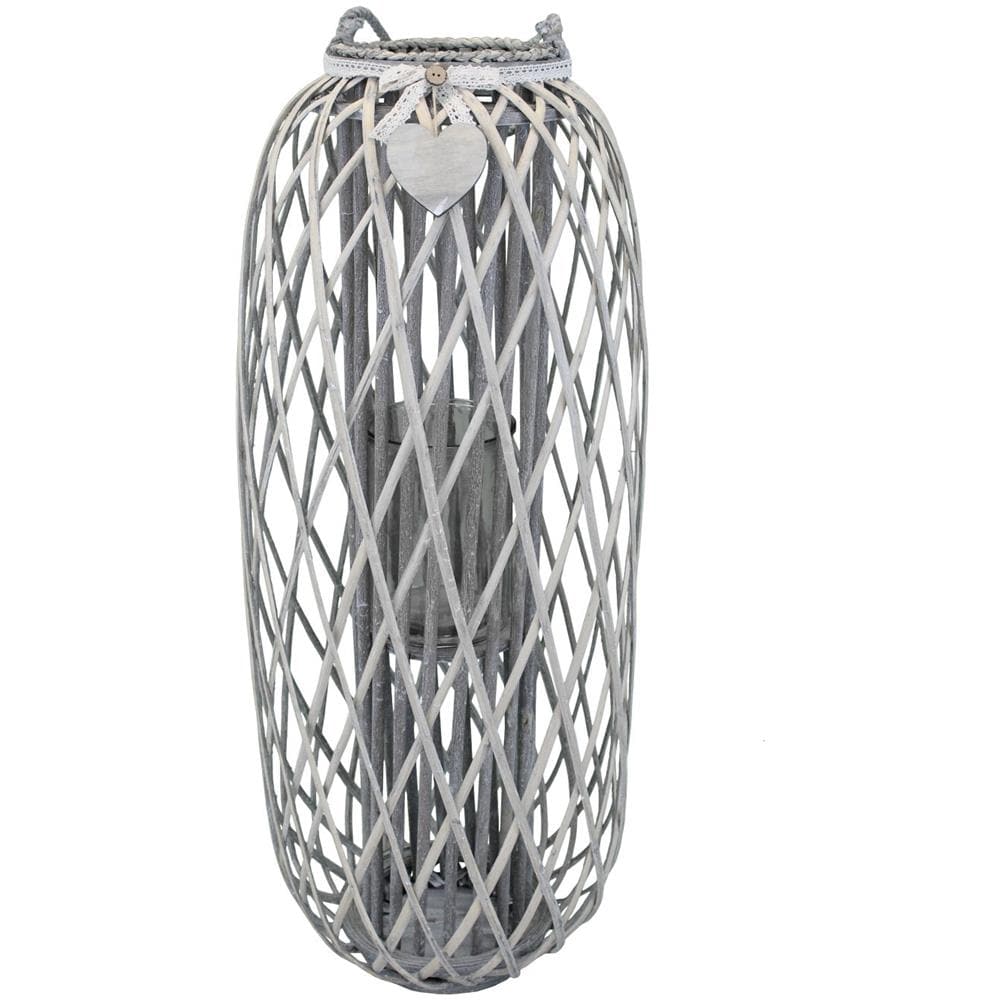 Lanterna In Vimini Grigia Ø 40 X 106 Per Interno E Esterno, Portico, Porta Candela, Porta Fiori, Giardino Decorazioni - Foto 1