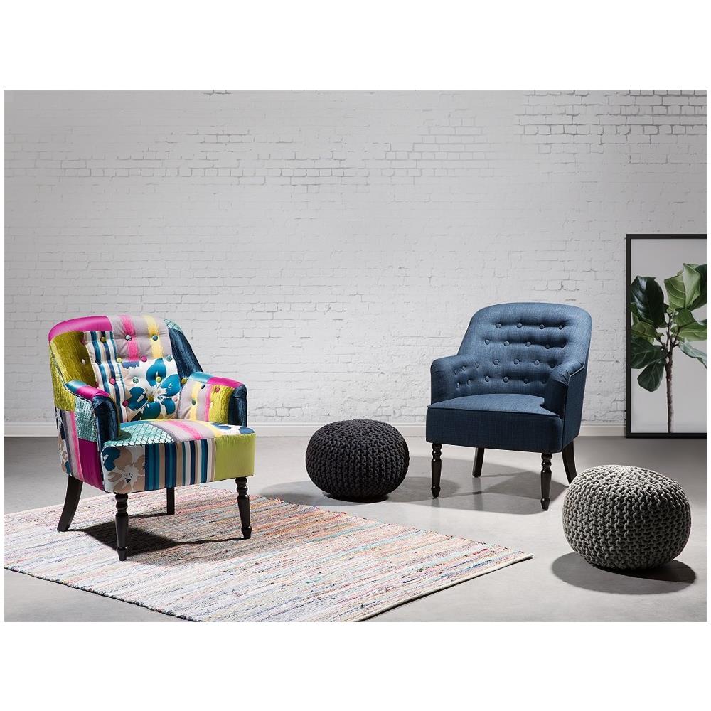 Poltrona Patchwork Blu Imbottita In Tessuto - Mandal - Foto 1