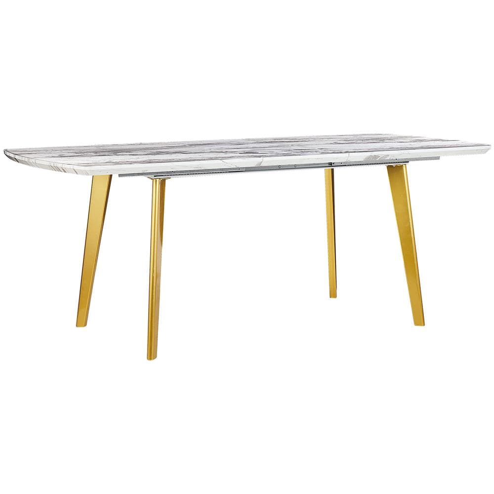 Tavolo Da Pranzo Estendibile 160/200 X 90 Cm Effetto Marmo Ed Oro Mosby - Foto 1