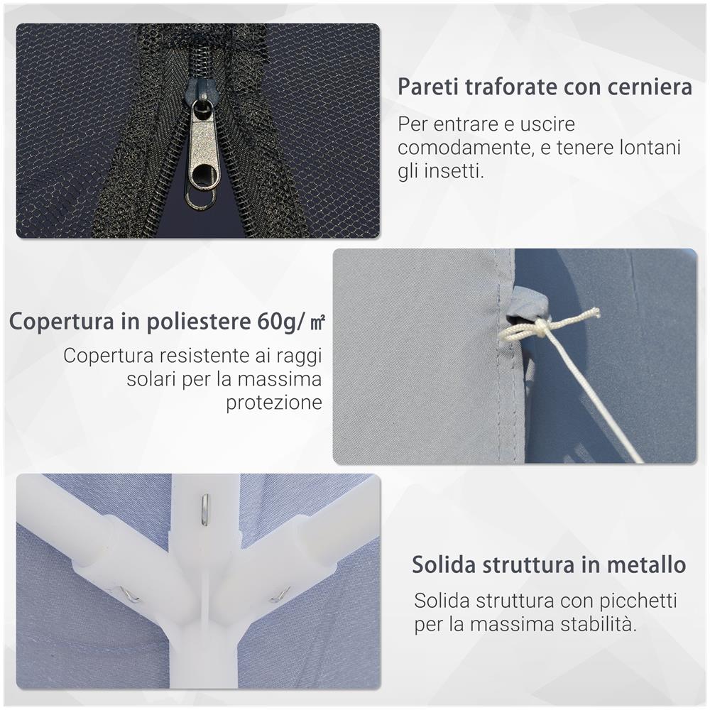 Gazebo Da Giardino 3x3m Con Zanzariera, Copertura In Poliestere E Struttura In Metallo, Grigio - Foto 2